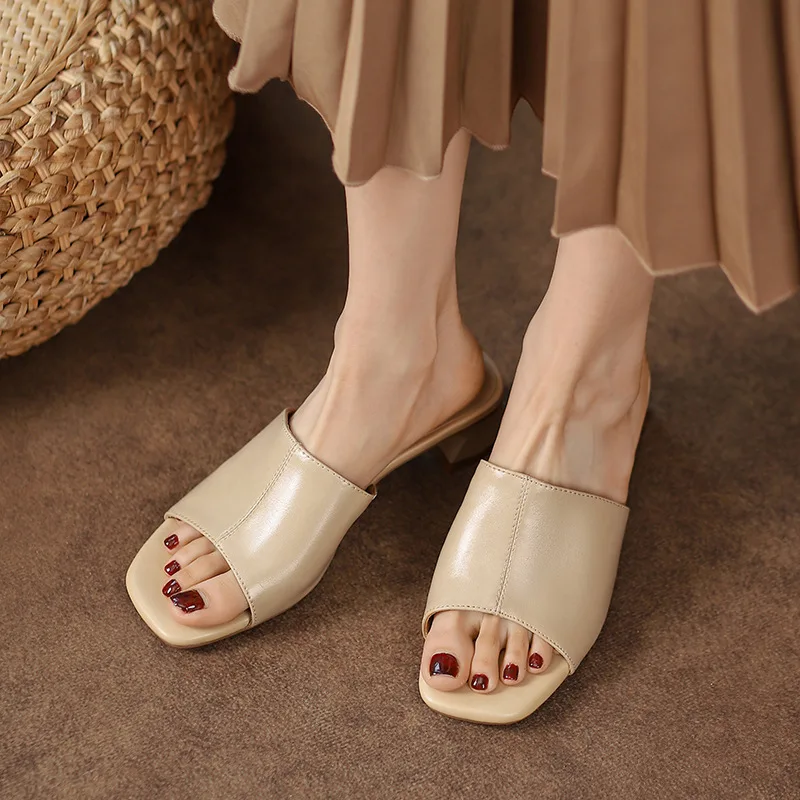 

Vintage Solid Color Flip-flops Women Summer Wear 2023 Summer Fashion New Casual Mid-heel Slippers