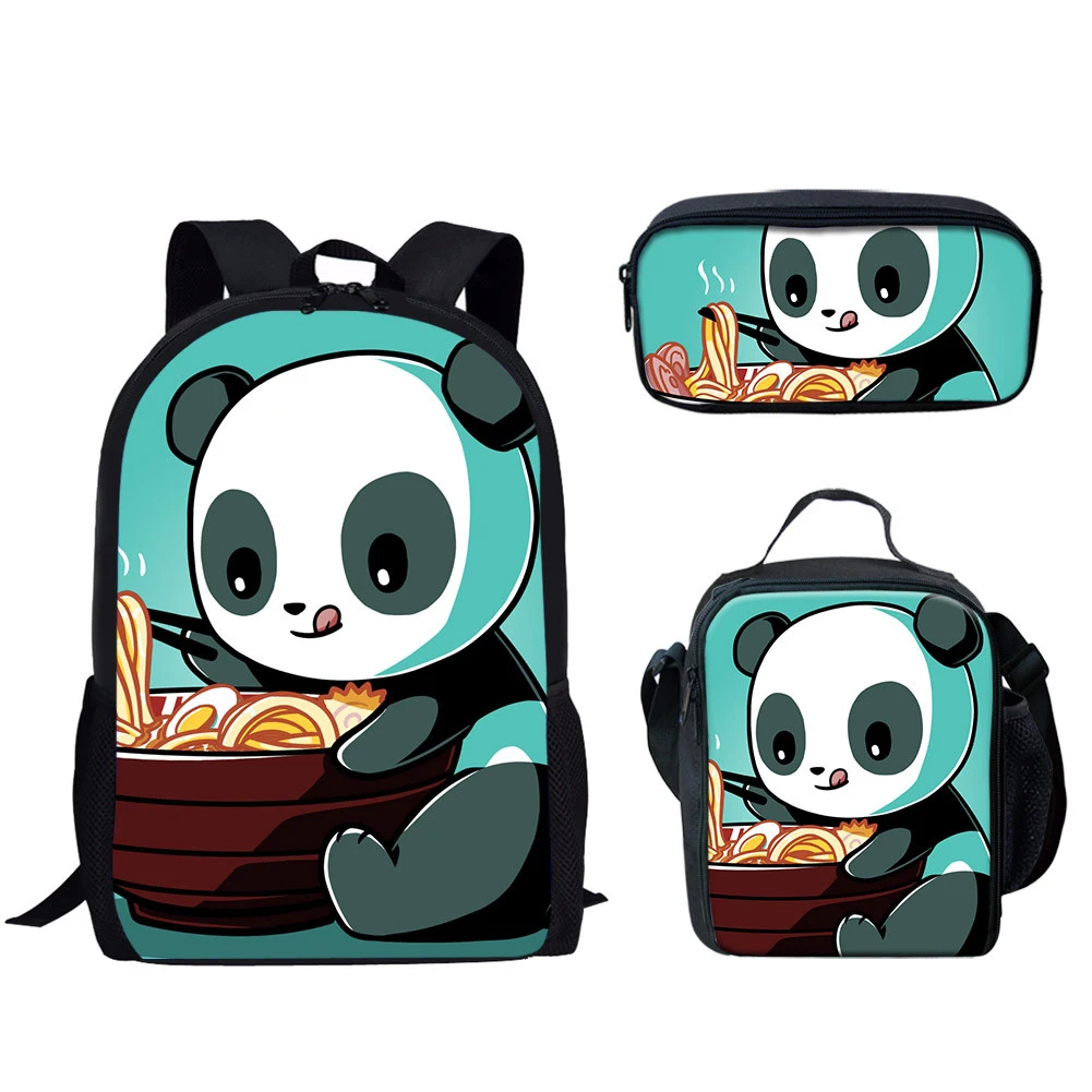 Милый рюкзак с мультяшным принтом панды для учеников начальной школы, модные школьные сумки и сумки для обеда, сумки для ручек, 3 шт. Mochila