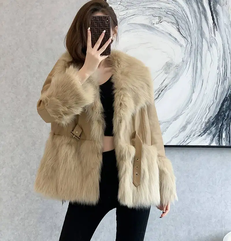 

2022 Winter New Simulation Fox Fur Big Fur Collar Pie To Overcome The Cotton Coat To Keep Warm