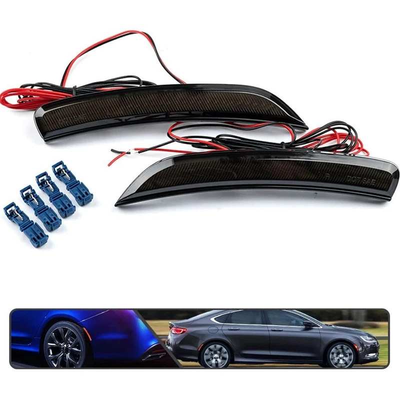 

Left+Right 2pcs Transparent Case Red Light Single Row LED Always On Rear Side Light For 2015-2017 Chrysler 200