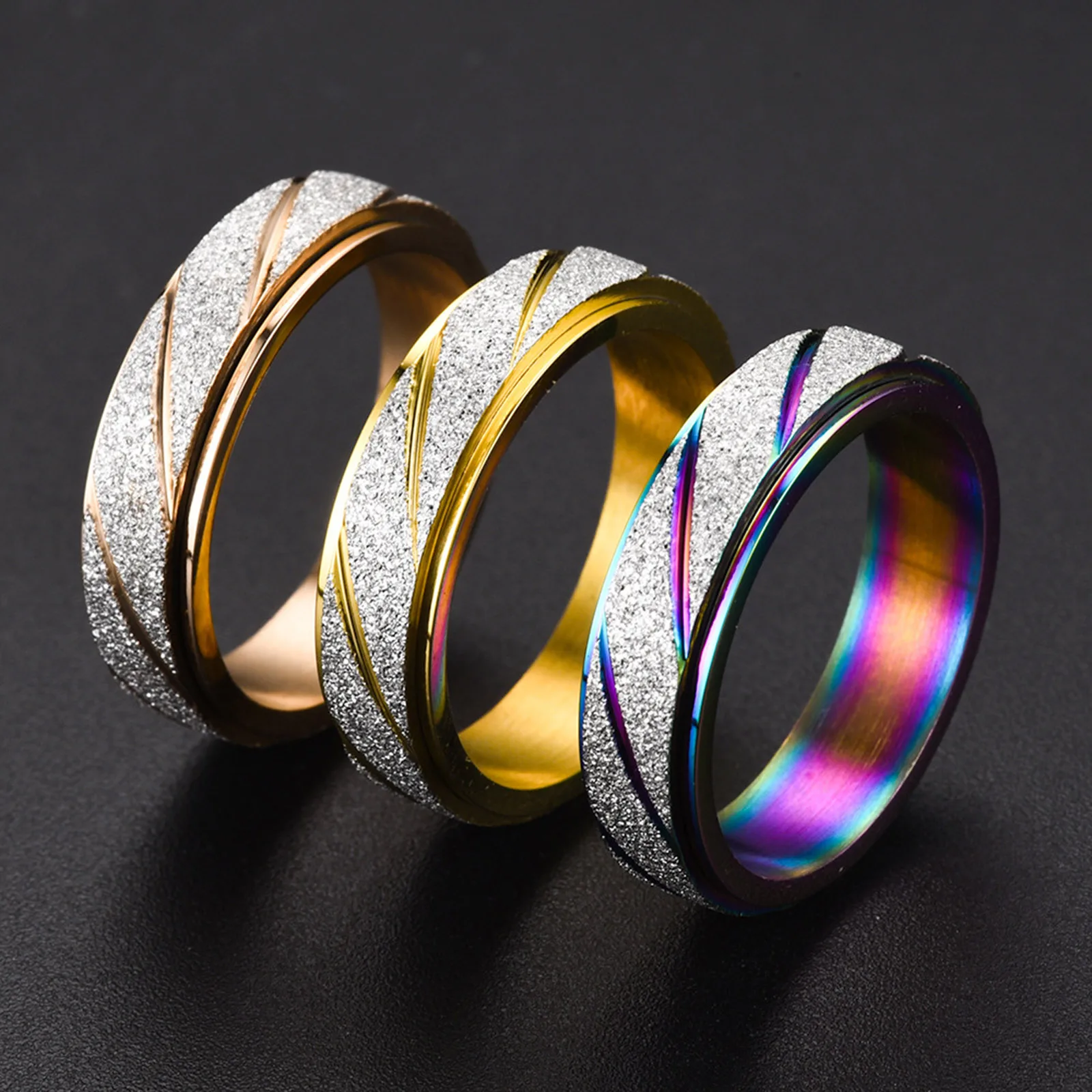 

Stainless Steel Unadjustable Stress Relieving Anxiety Ring Fidget Spinner Rings Glitter Finish Rotatable Round Women Jewelry