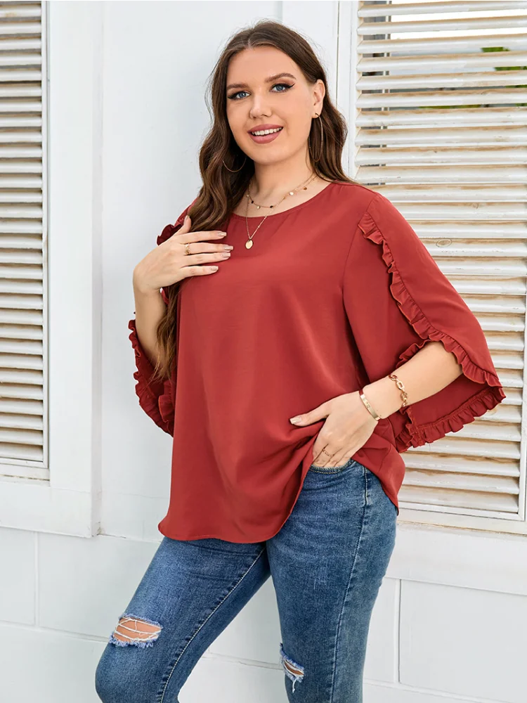 Plus size women shirt red half sleeve loose top plus size women clothing  women tops and bloues