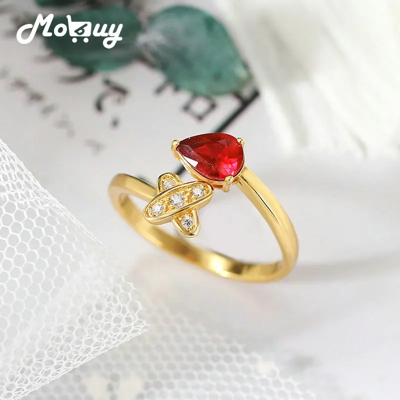 

Женское позолоченное кольцо с рубином, из серебра 925 пробы