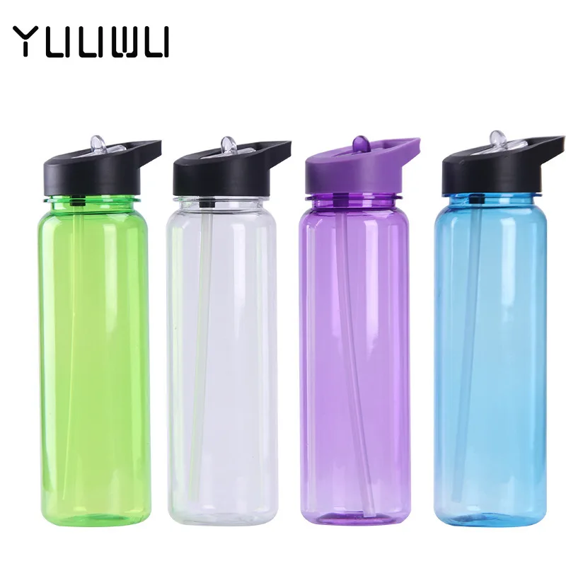 

750ML PS Sports Water Bottle With Straw Top Lid Portable Leakproof Drink Mug Outdoor Bicycle Bottles Transparent straw cup