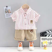baby summer clothes for boy 2 to 3 years cartoon striped shirts tops and shorts two piece infant outfits kids bebes jogging suit