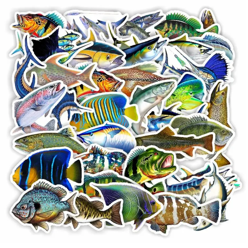

Fishes Animal Stickers Notebooks Car Laptop Skateboard Helmet Bicycle Phone Case Moto Bike Room Decor Aesthetic Kids' Luggage