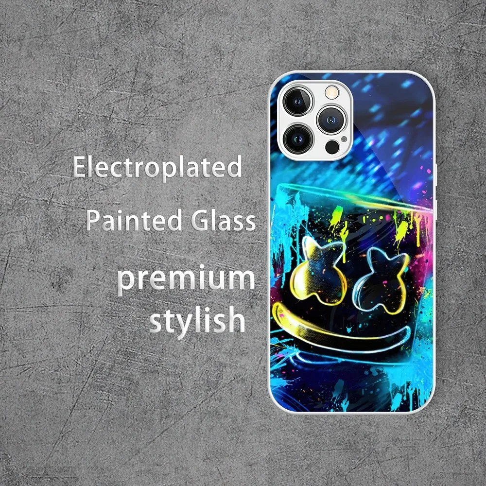Чехол для телефона DJ M-MARSHMELLO с гальваническим окрашенным стеклом iPhone 13 12 14 11 Plus Pro