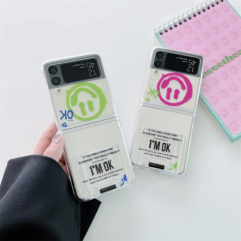 

Fashion Smiley Face Integrated Support Phone Case for Samsung Galaxy Z Flip 3 Z Flip4 Hard PC Back Cover for ZFlip3 ZFlip4 Shell