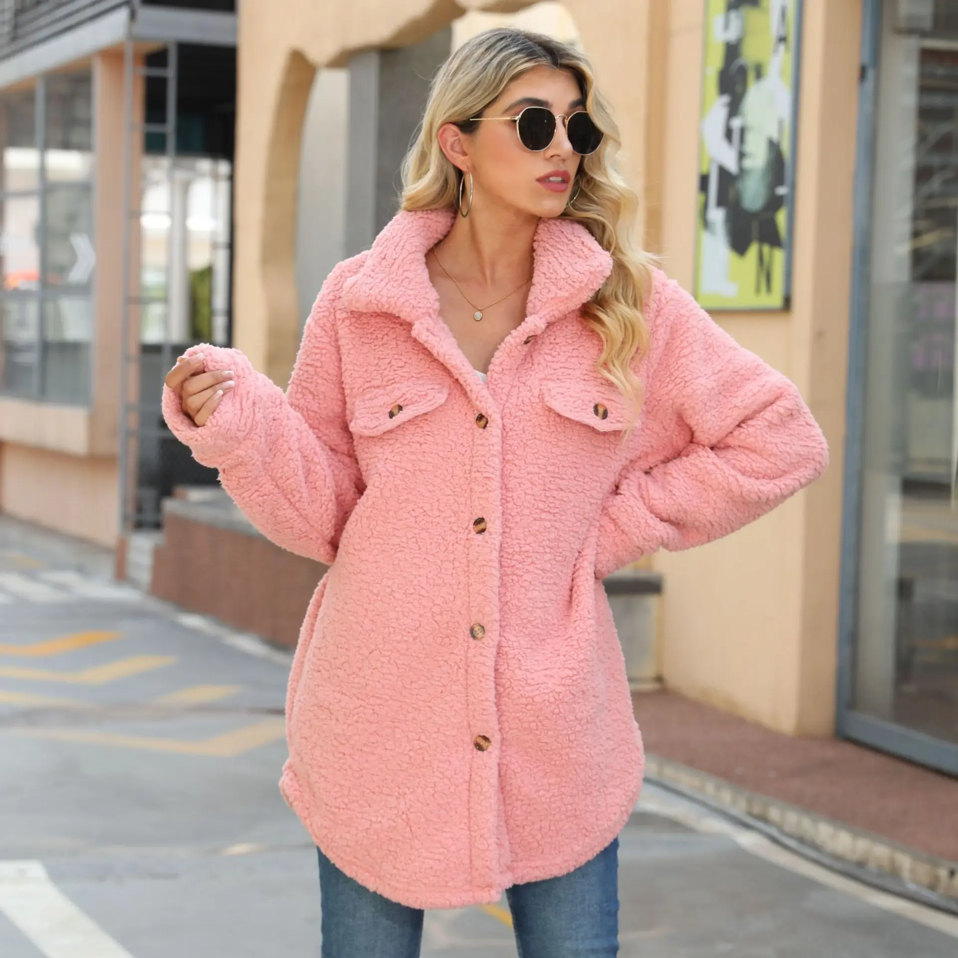 

Женская Повседневная флисовая куртка, однотонное теплое плюшевое пальто с длинным рукавом, осень 2023