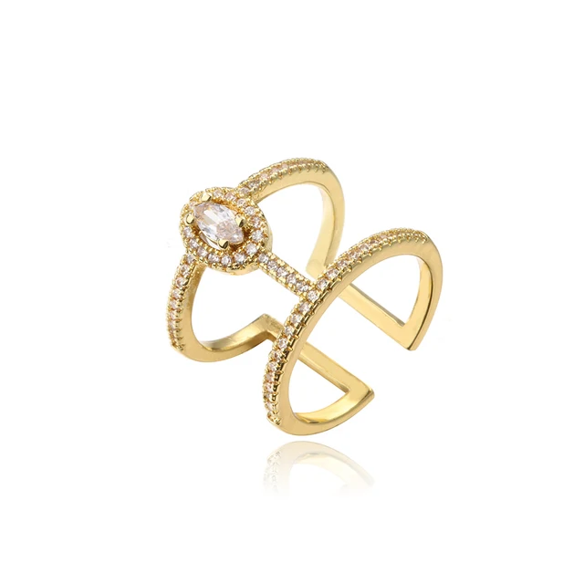 

Fashion 2023 Gold Color Geometric Copper Ring Women Wedding Jewelry Hot Sale AAA+ Cubic Zirconia Finger Ring Femme Bijoux