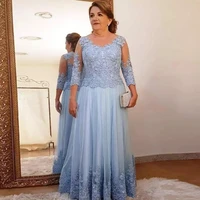 classic mother of the bride dresses a line floor length applique wedding guest gowns scoop 34 sleeves illusion evening dress