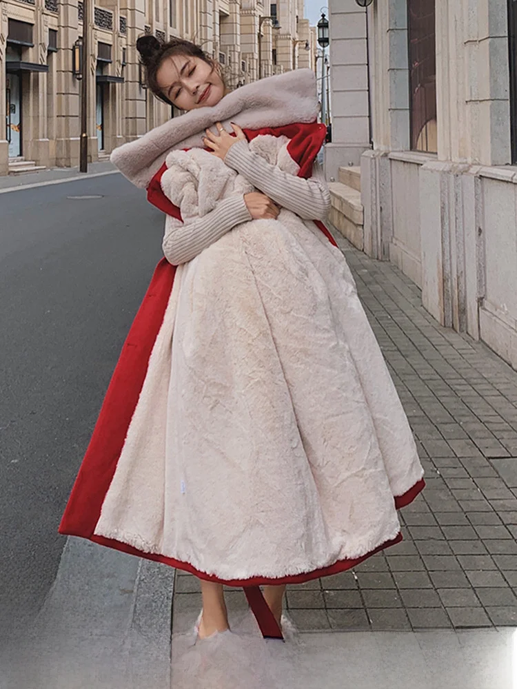 Новогоднее пальто красная шерстяная куртка женское новое осенне-зимнее