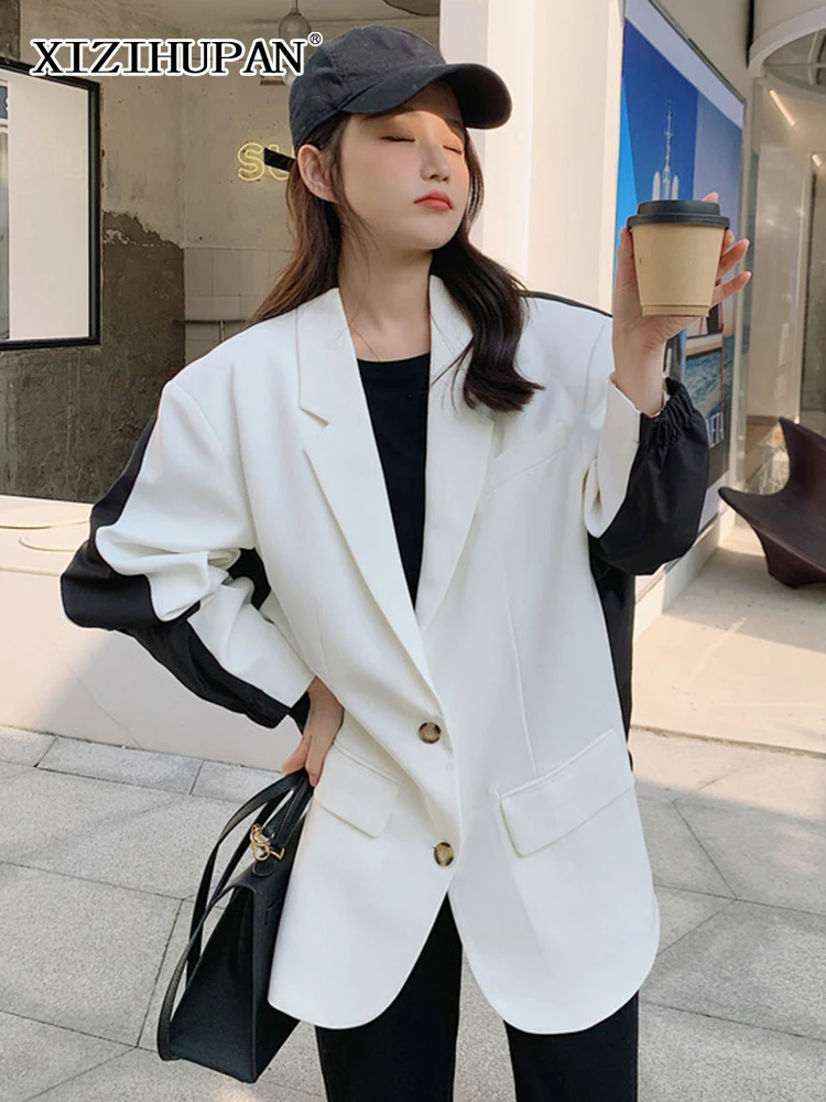 

XIZIHUPAN Korean Fashion Blazer For Women Notched Collar Long Sleeve Patchwork Colorblock Loose Blazers Female Spring New Style