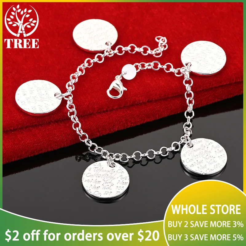 

ALITREE 925 Sterling Silver Circular Carved Pattern Bracelets Birthday Gift For Woman Party Engagement Wedding Fashion Jewelry