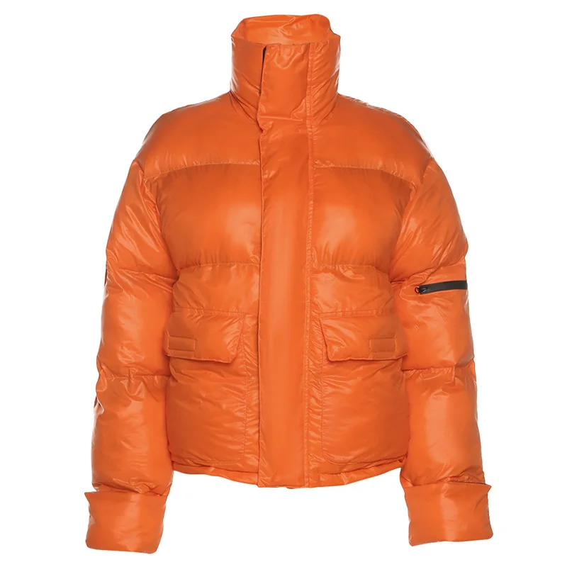 Puffer Jacket Parka Zip Up Cotton Jackets 2022 Winter Clothes Ski Suit Orange Bubble Coat Warm Solid Color Casual Street Outwear