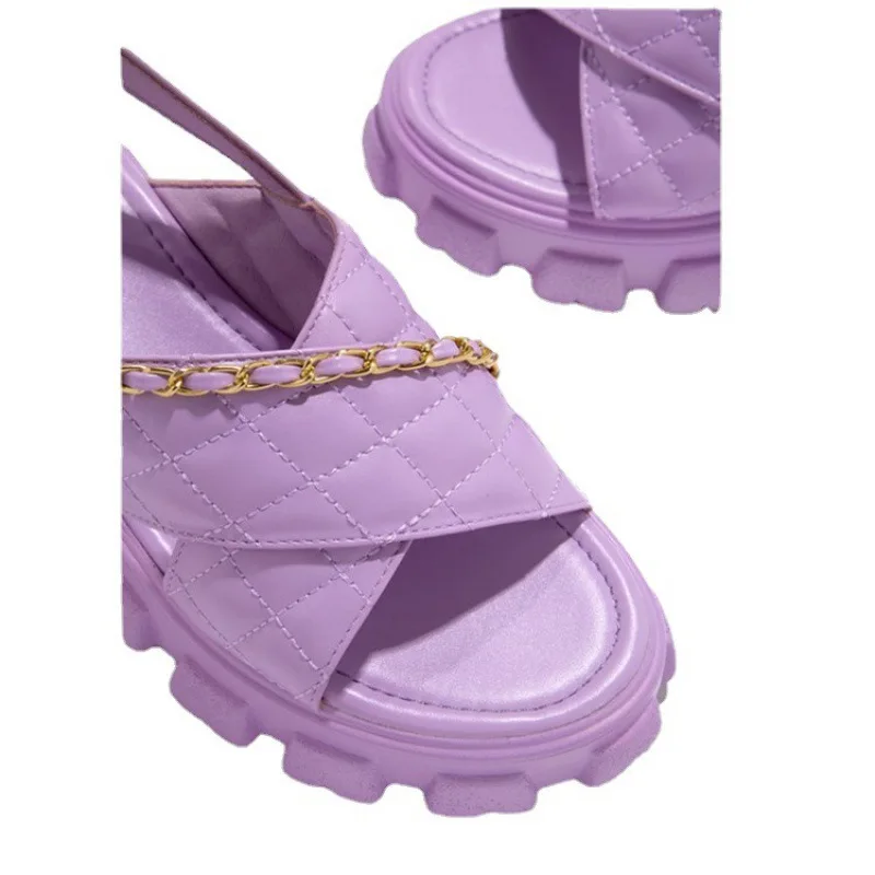 2022 platform sandals for women summer open toe hot sale shoes chunky heel comfy casual metal chain design buckle strap brand free global shipping