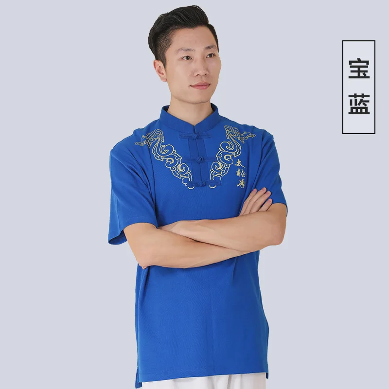 Men Unisex Martial Arts Tai Chi Kungfu Shirt Cotton Chinese Style Sweatshirts Short Sleeve Jogger Casual Workout Wing Chun Shirt
