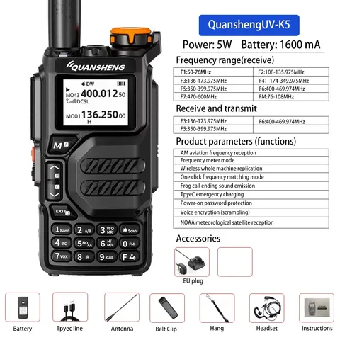 Рация QuanshengUVK5walkie Talkiefull Bandaviation Band - изображение