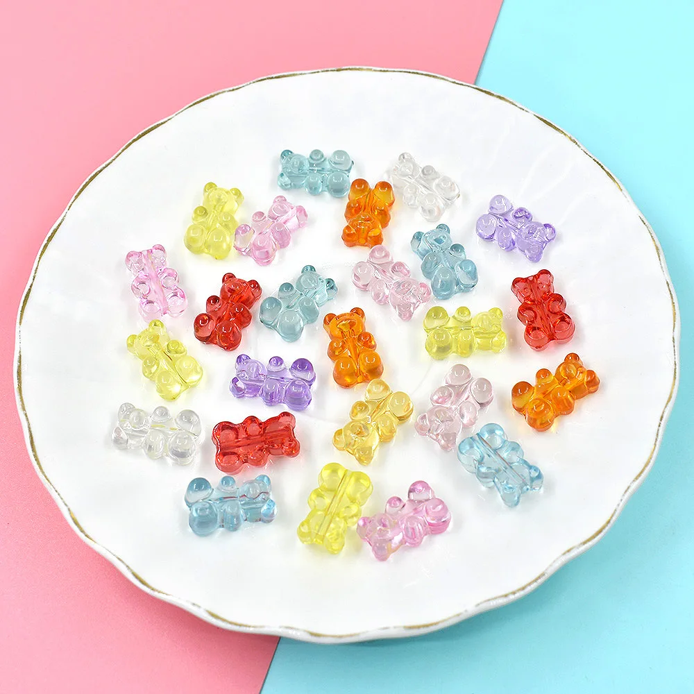 

100Pcs/lot Gummy Bear Charms Flatback Resin Cabochon With Cross Hole DIY Jewelry Making Bracelet Necklace Decoration Accessories