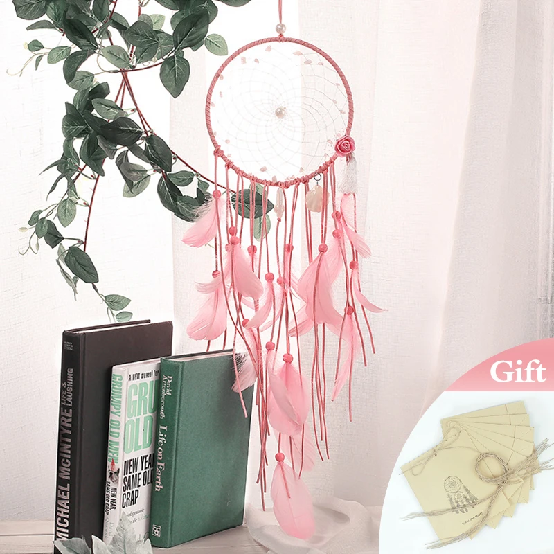 

Big Size Dream Catchers With Gift Bag Handmade Hanging Lace Flower Dreamcatcher Wind Chimes Decor Indiana Feather Pendant XAK3