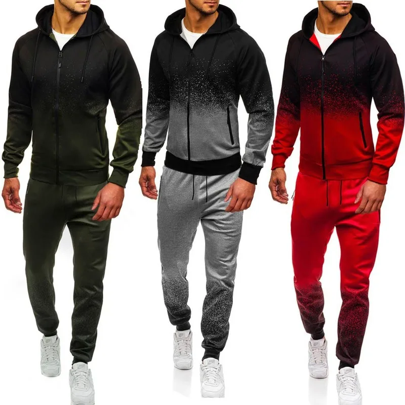 Men's Suit European and American Autumn and Winter New Sweater Digital Printing Sports Fitness Running Hooded Sweater Suit Men