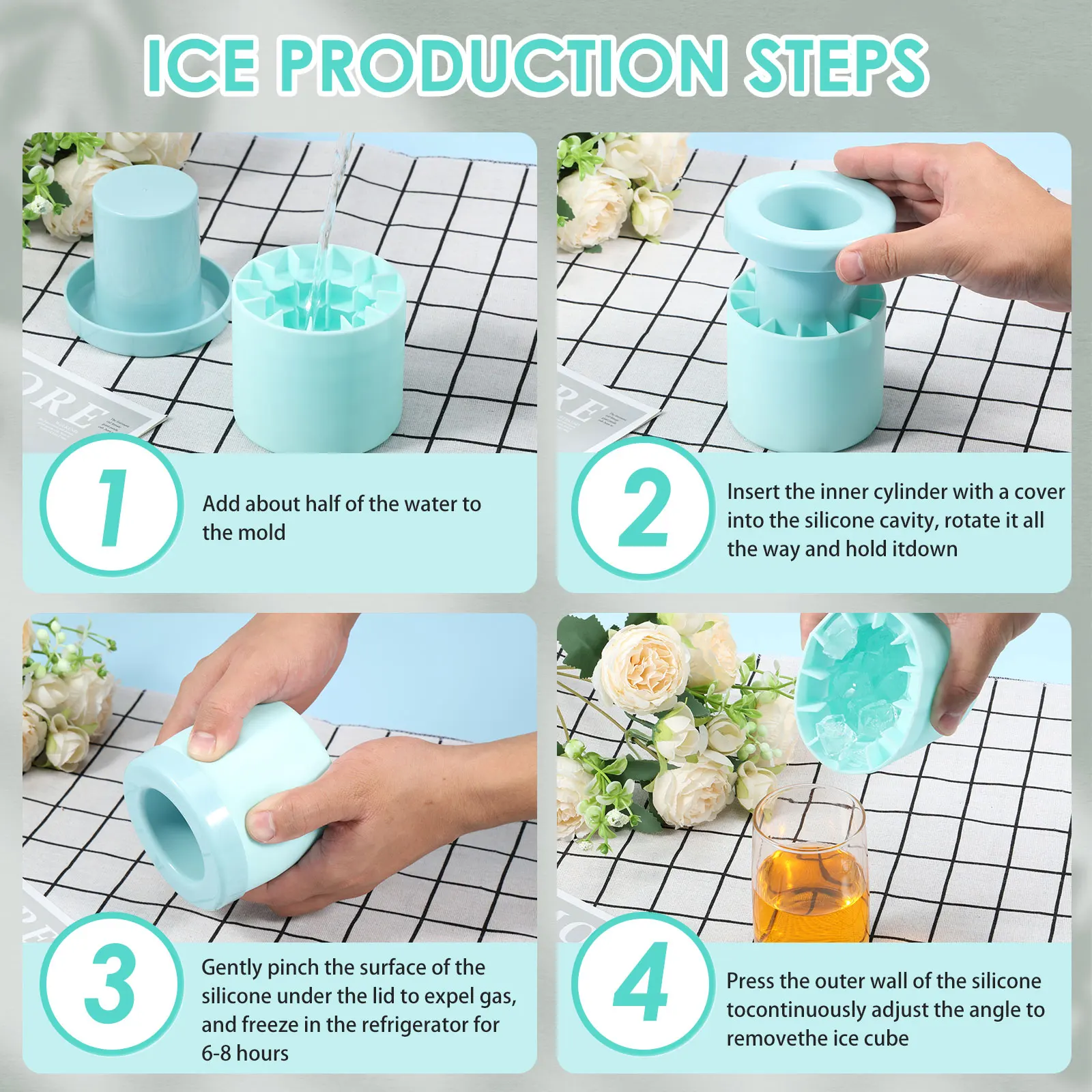 3 шт. лотки для льда с крышками цилиндрические силиконовые формы