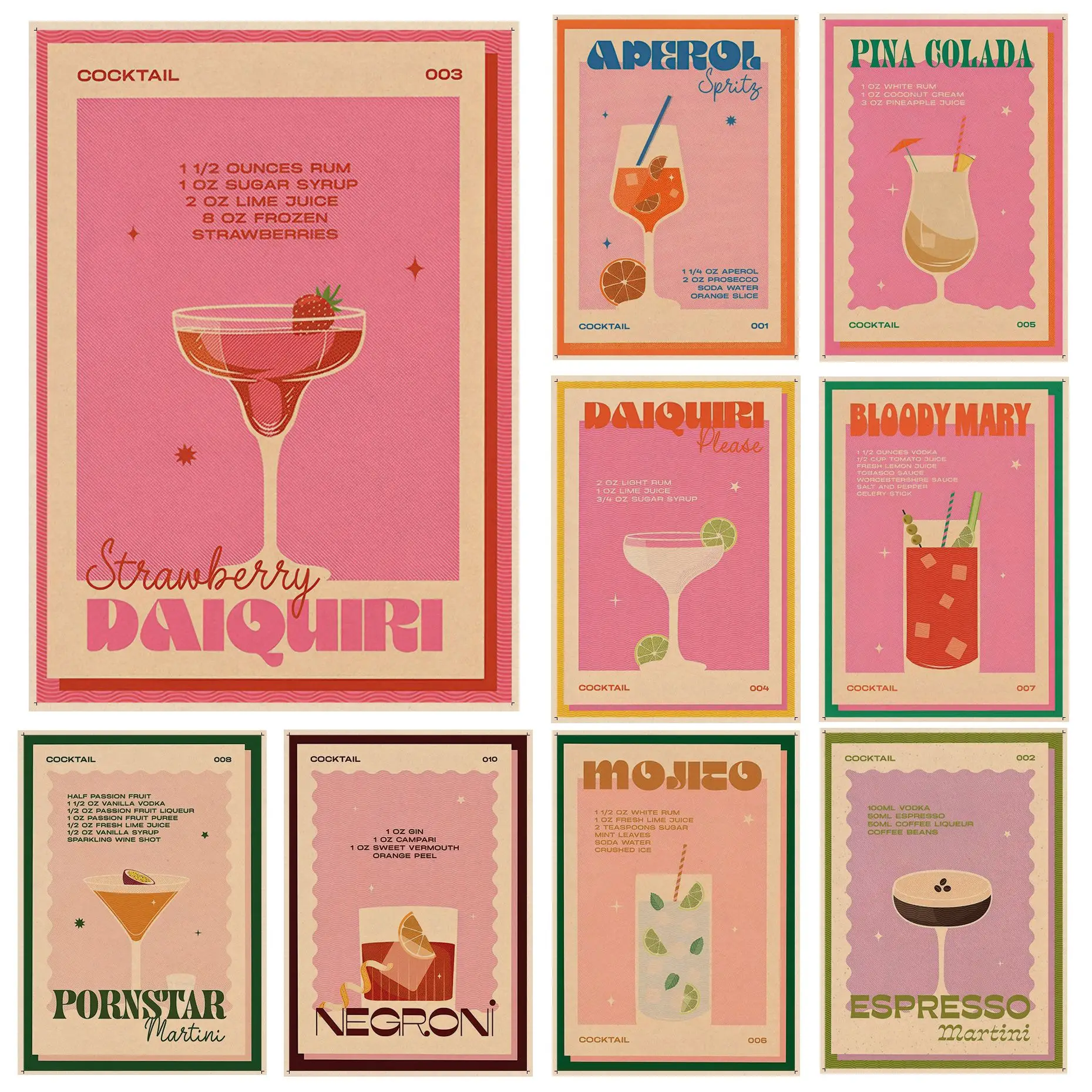 

Cocktail Mojito Juice Drinks Bar Classic Movie Posters Whitepaper Sticker DIY Room Bar Cafe Kawaii Room Decor