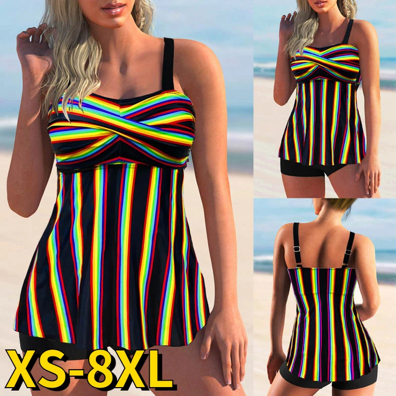 

2022 New Female High Waisted Print Tankini Sets Sexy Tank Top Swimsuit Two Pieces Swimwear Women Beach Backless Bathing Suit