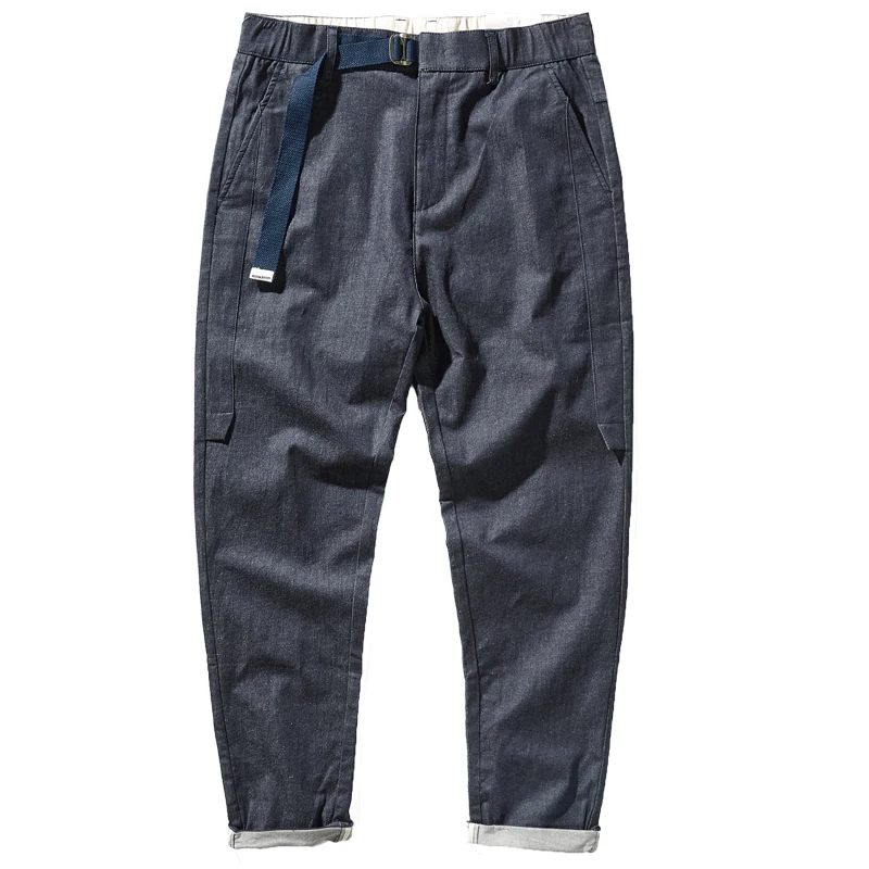 Men's jeans cropped trousers thin stretch dark blue slim feet trend casual pants in summer