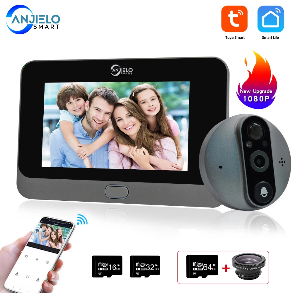 

Tuya Wifi 1080P Digital Peephole Door Bell Camera Intercom Spyhole for Smart Home Residential Security Protection Apartment