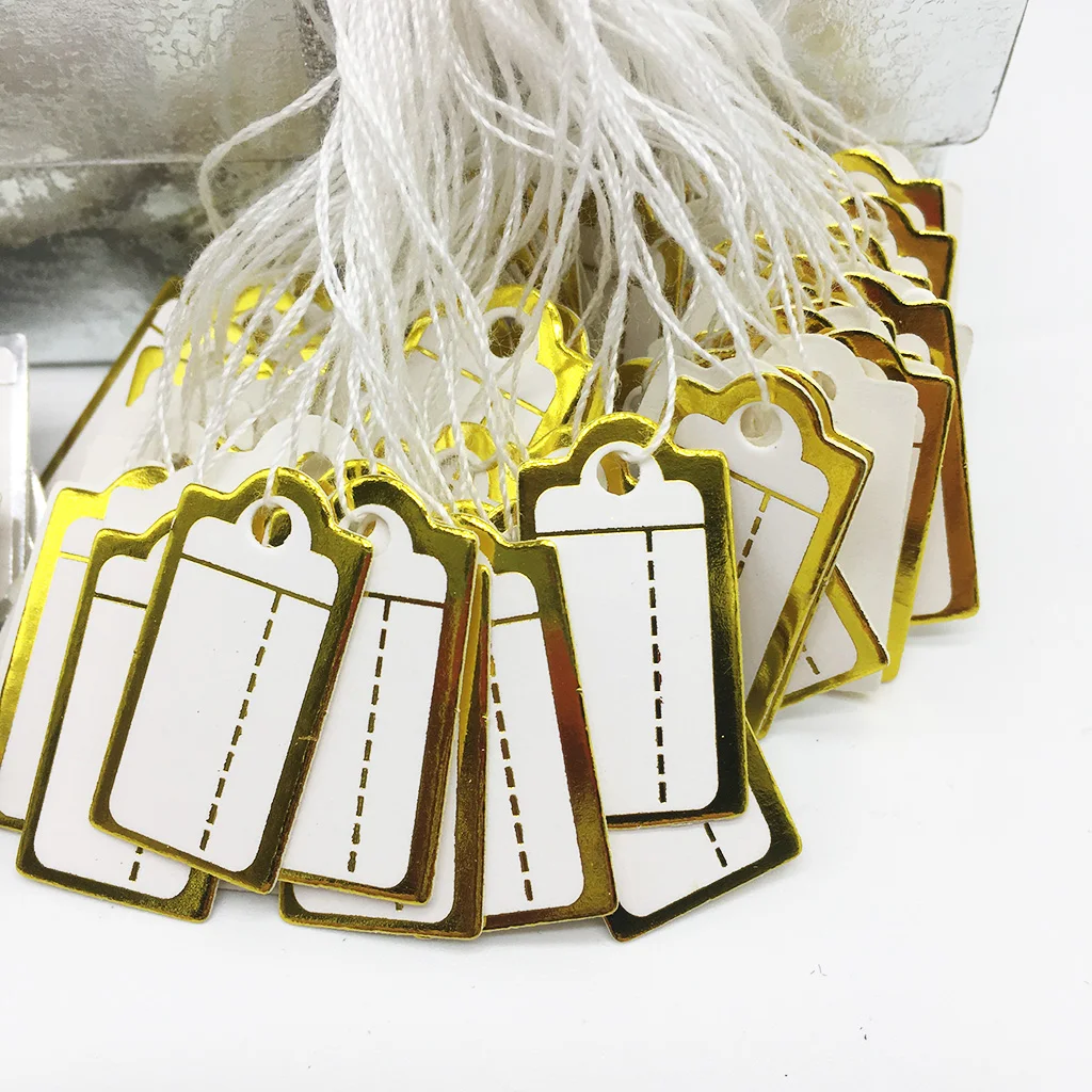 

500Pcs/Lot 26*14mm Gold and Silver Paper Label Jewellery Handwritten Price Tag With Cotton Rope