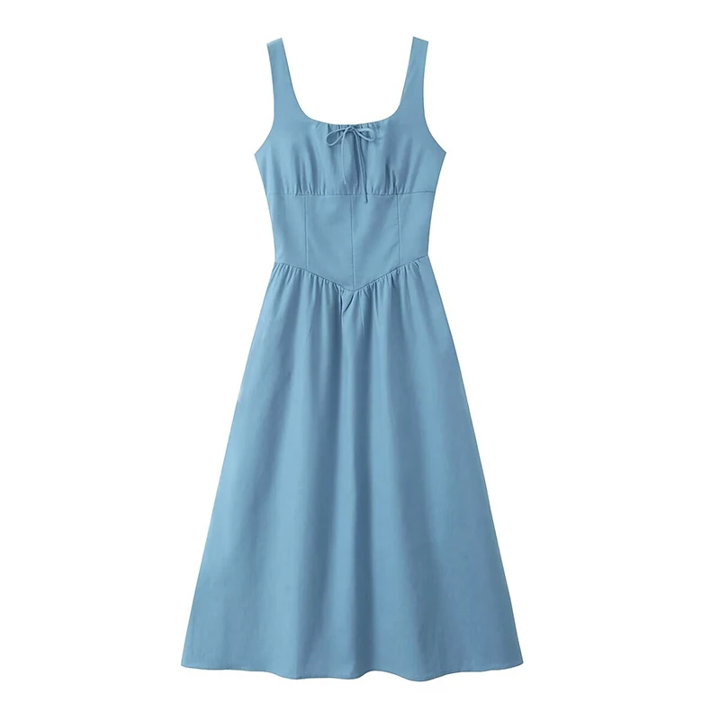 Женское приталенное платье без рукавов с квадратным вырезом