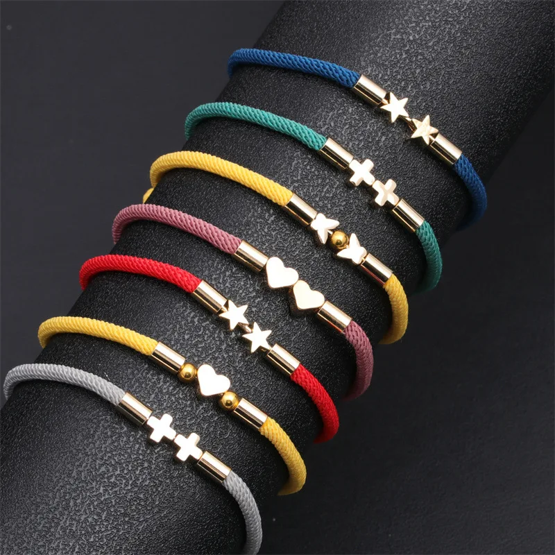 3mm Fashion Milan Stars Cross Bracelet Rope Heart-shaped Hand-woven Rope Chain Adjustable Gold-plated Copper Bracelet Making