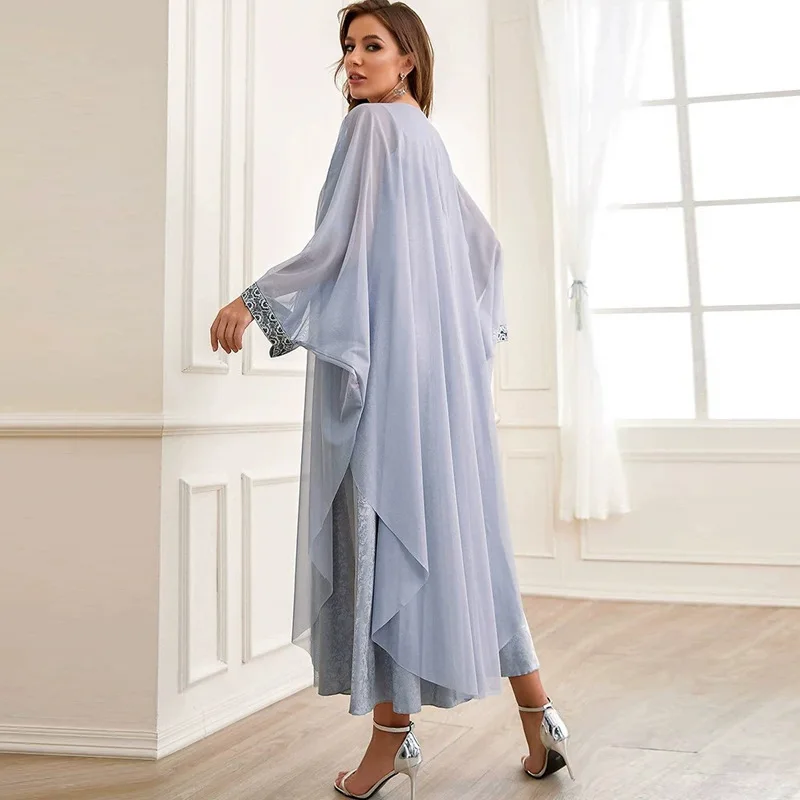 Women Spring Summer Muslim Brand Two-piece Mesh Embroidered Skirt Turkish Indian Abaya Arab Islamic Women Moroccan Kraftan Gown