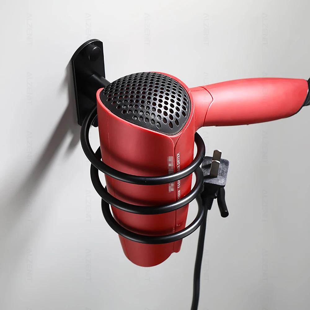 hair dryer holder spiral stand storage rack matte black straighteners organizer wall mount aluminum shelf bathroom accessories free global shipping