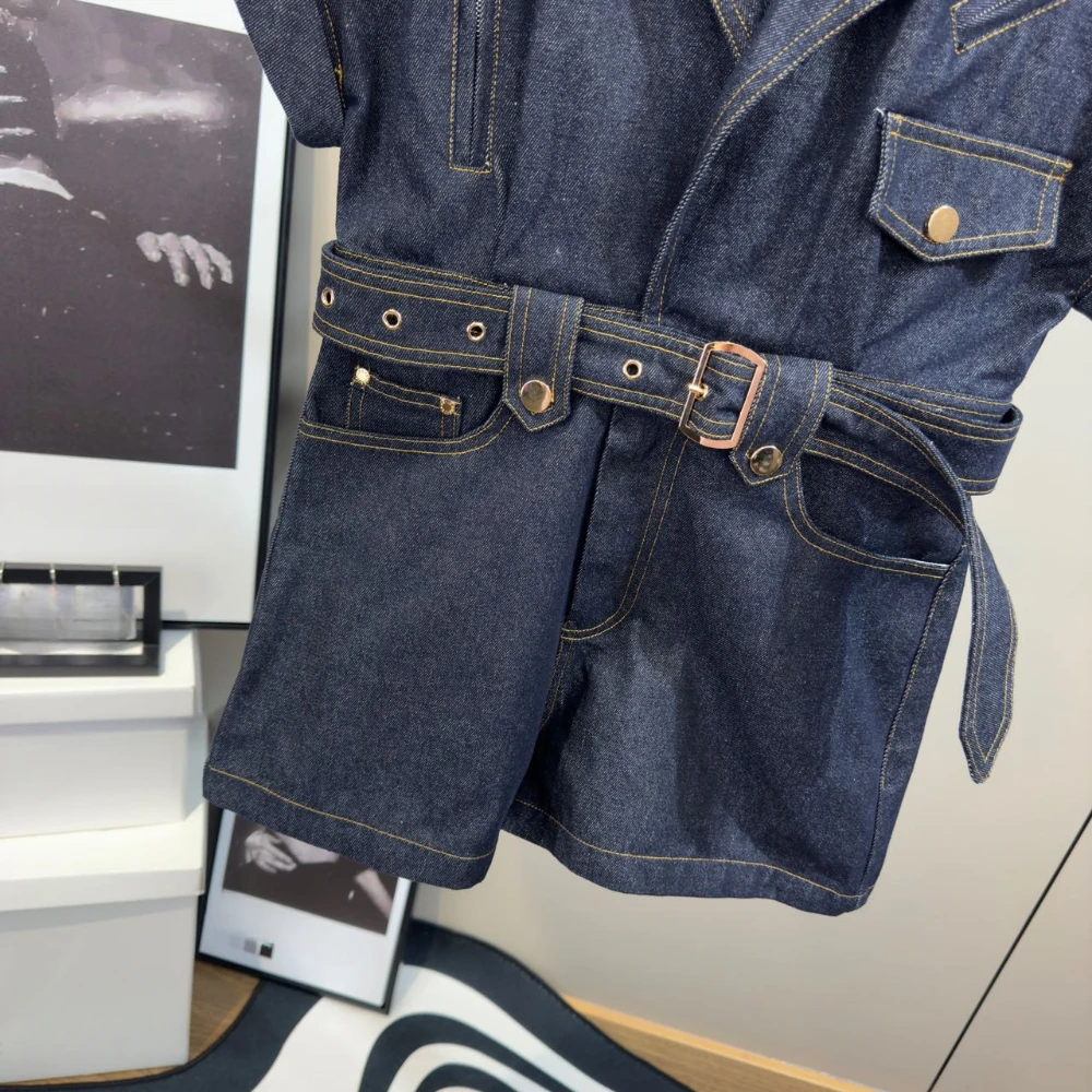 VGH Ретро английский стиль джинсовые комбинезоны для женщин с лацканами и