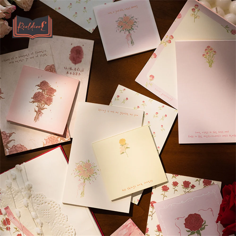 

90sheets Flower Rose Memo Pad Art INS DIY Scrapbooking Journal Notepad Planner Decoration Collage Material Paper Cute Stationery