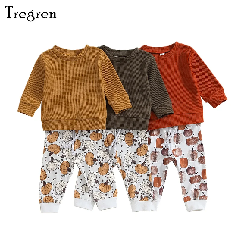 

Осенний Однотонный пуловер с длинным рукавом и принтом тыквы