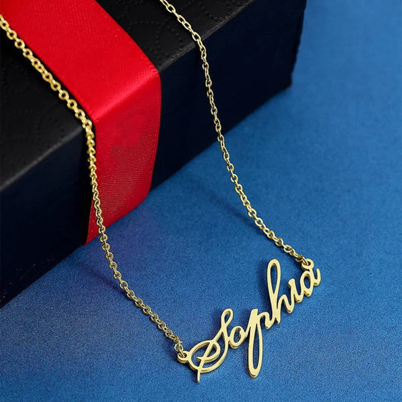 

NOKMIT Custom Name Necklaces For Women Personalized Name Necklace Stainlesss Steel Choker Gold Plated Nameplate Jewelry Gift