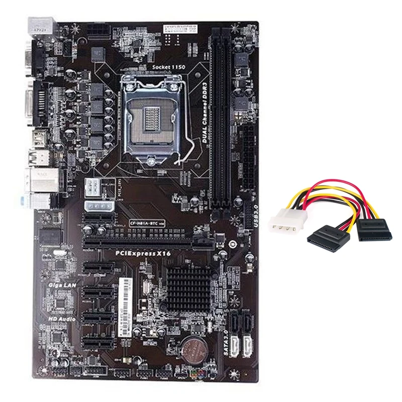 Материнская плата H81A для майнинга BTC + 4-контактный кабель SATA LGA1150 DDR3 ОЗУ слот 6 PCIE