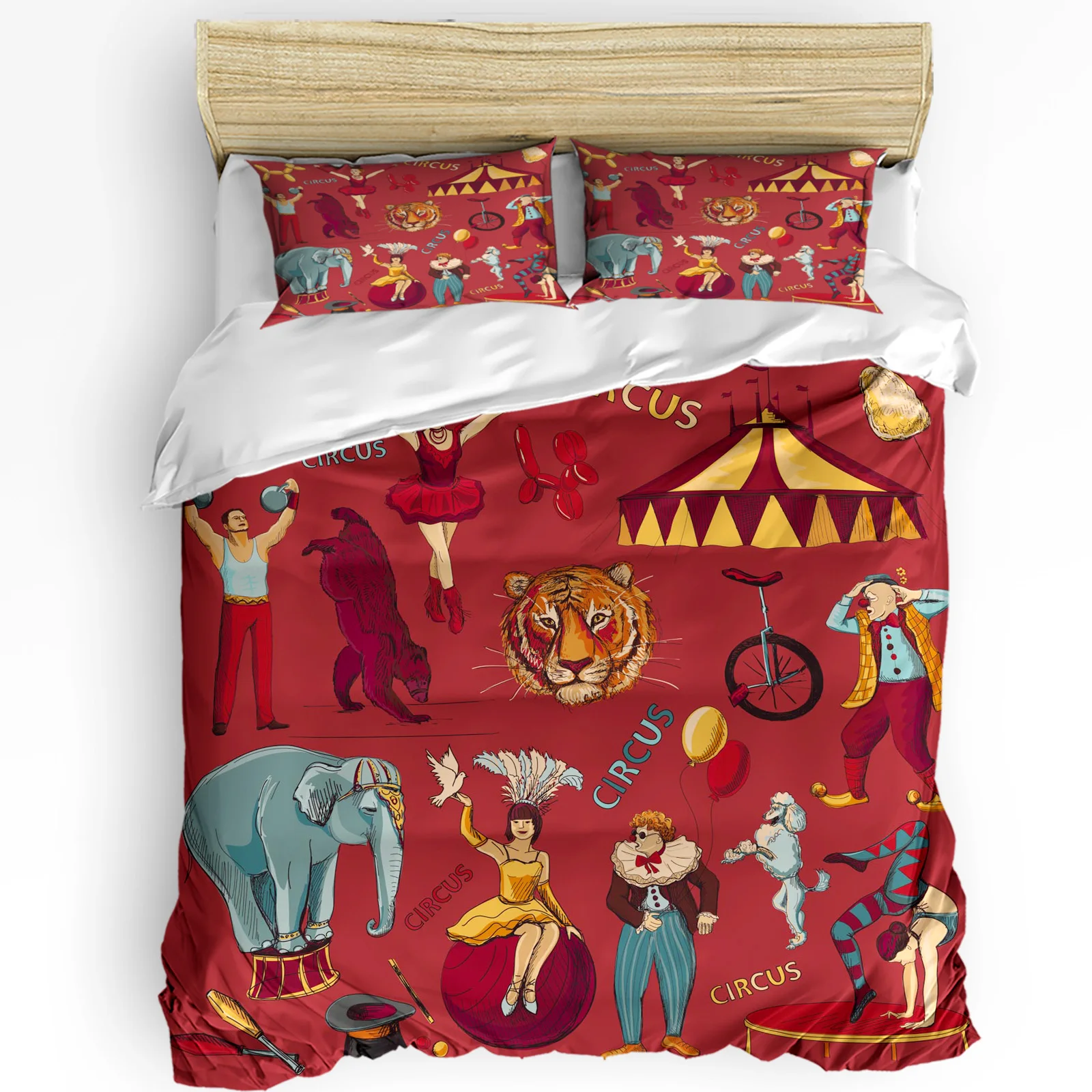 

Circus Acrobat Elephant Tiger 3pcs Bedding Set For Bedroom Double Bed Home Textile Duvet Cover Quilt Cover Pillowcase