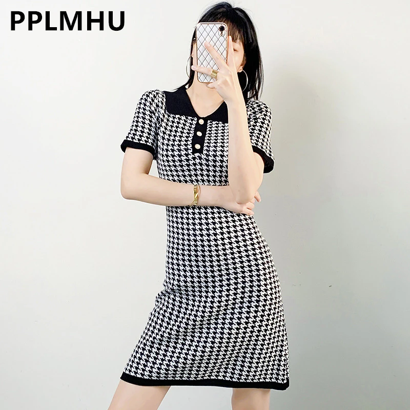 

Женское трикотажное мини-платье с принтом «гусиная лапка»