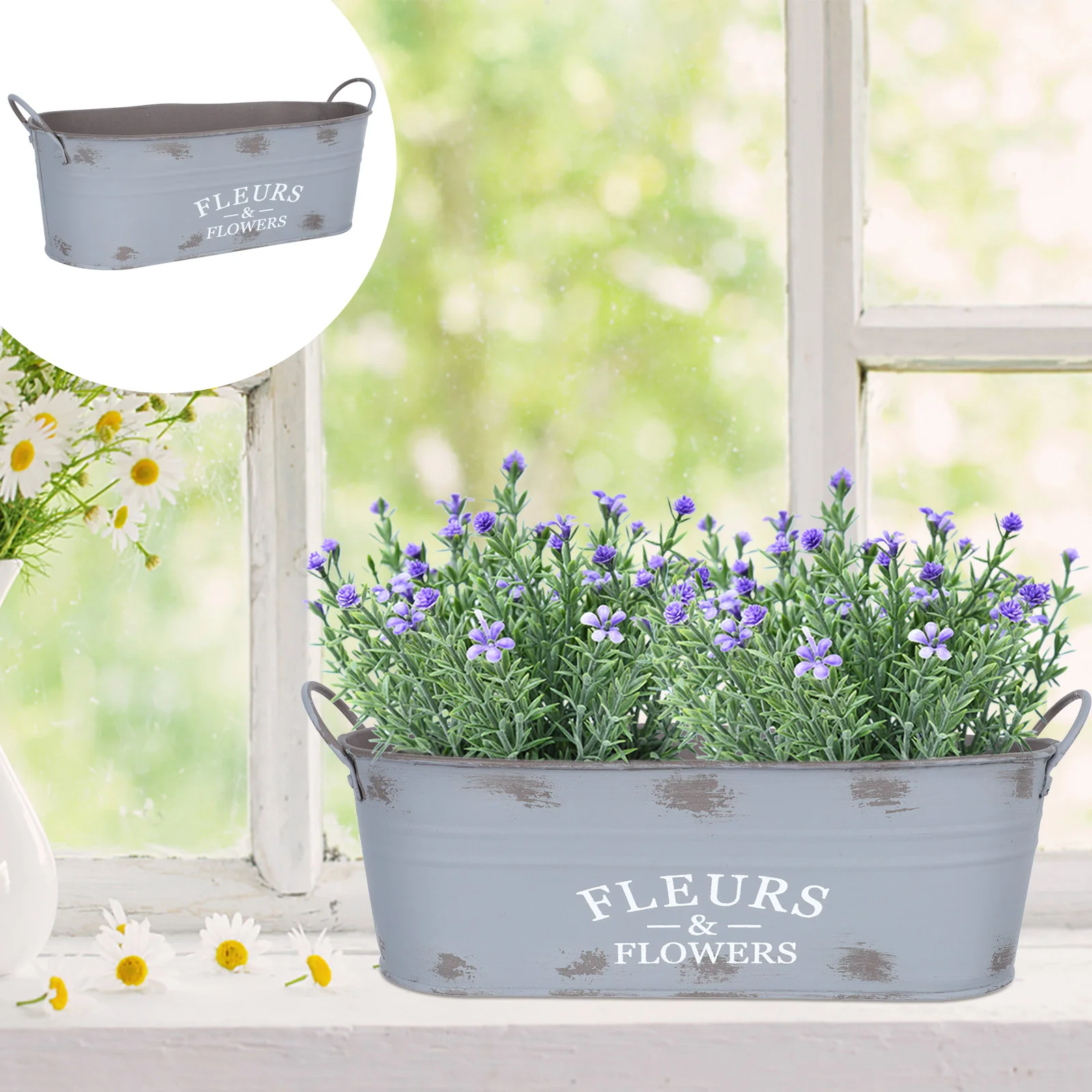 

Flower Planter Bucket Metal Pot Vase Galvanized Farmhouse Iron Tub Box Rustic Tinholder Balcony Window Pots French Retro Pitcher