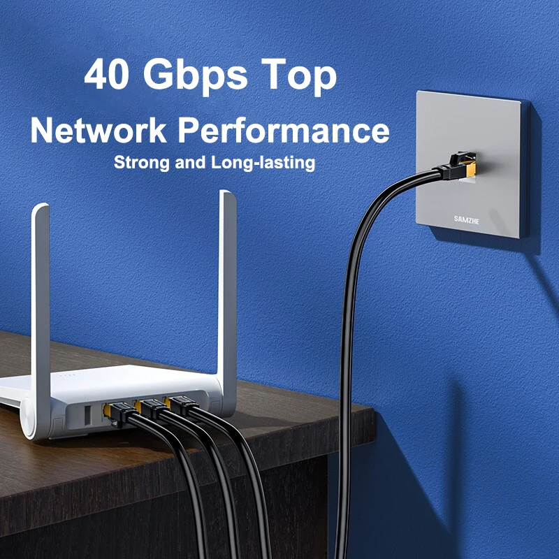 Samzhe Cat8 Ethernet-кабель SFTP 40 Гбит/с Суперскоростной сетевой кабель RJ45 Позолоченный