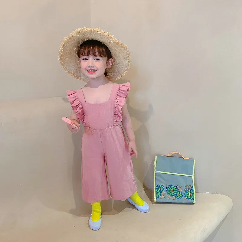 

New Arrival Bow Jumpsuit Cropped Trousers Cotton Flare Sleeve Backless Korean Style Cute Temperamental
