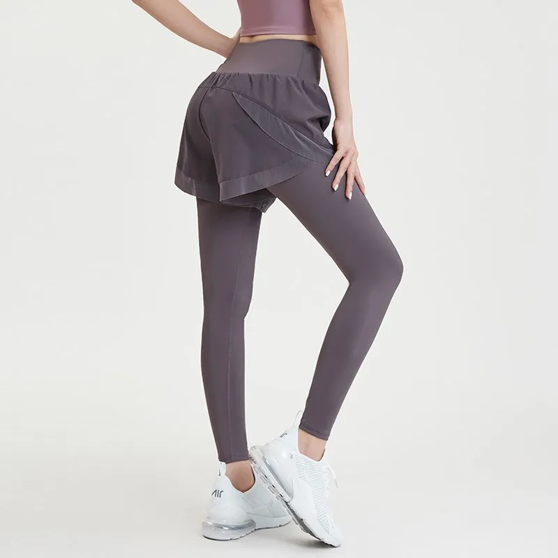 2 in 1 Leggings High Waist Stretch Sport Women Fitness Shorts Squat Proof GYM Workout Yoga Pants Mesh Spliced Running Tights