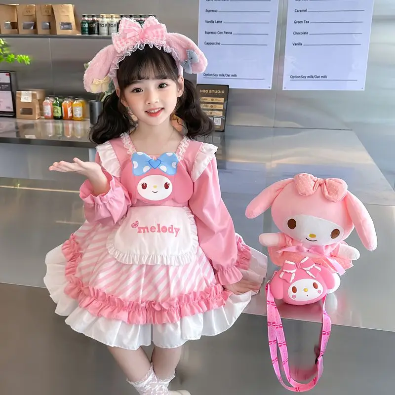 

Kawaii Sanrios Anime Series My Melody Lolita Girls Little Girl Princess Dress Fall New Cos Clothing Cartoon Puffy Dress Child