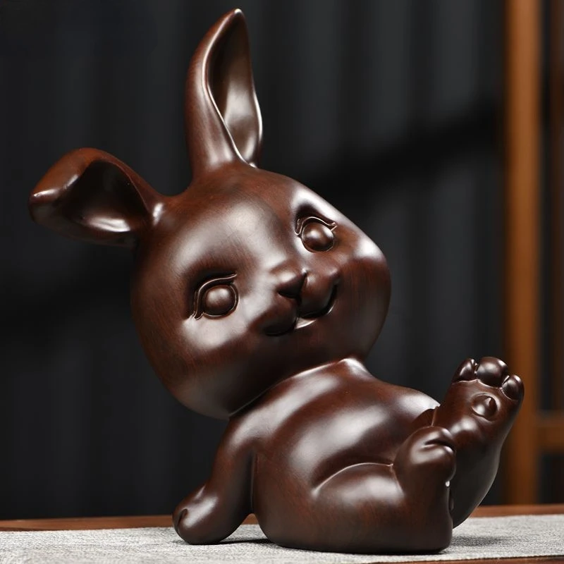 

Wooden Carving Ornament Rabbit Simulation Animal Sculpture Handmade Cartoon Rabbit Home Decor Accessories Animal Figures