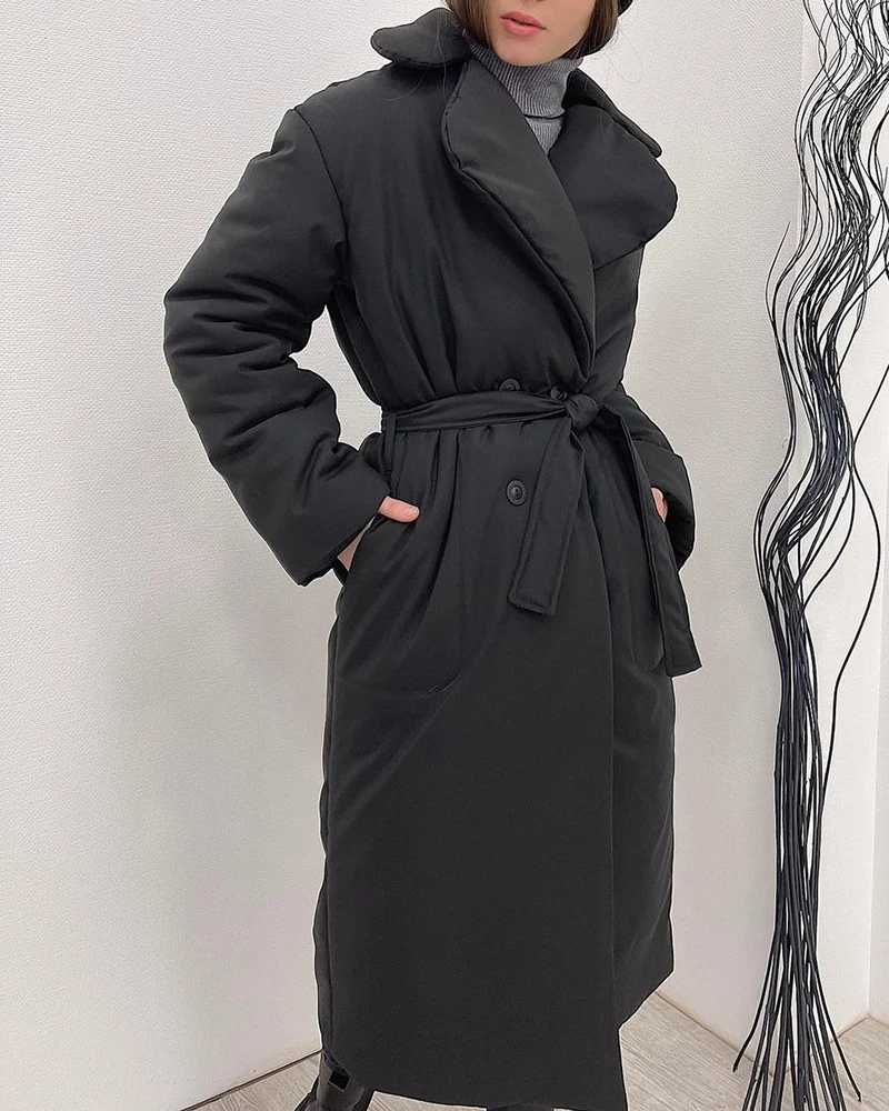 ZELI 2022 Winter Thicked Cotton Padded Parkas Women Belted Windproof Long Jackets Female Bubble Coats Casual Warm Outerwear