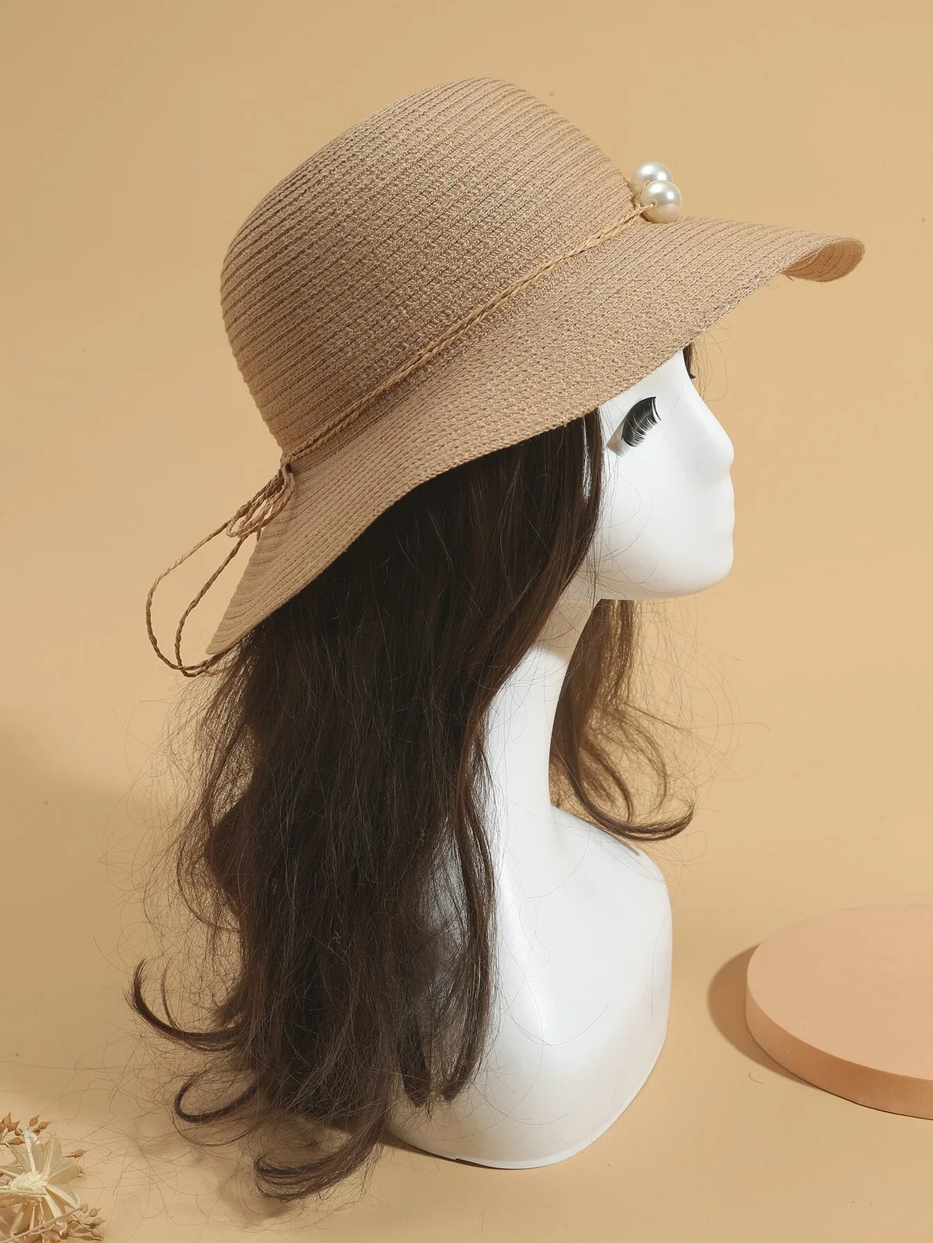 

Faux Pearl Decor Straw Hat